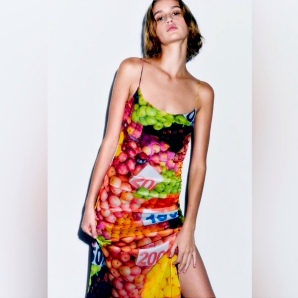 Zara spaghetti strapped print fruit